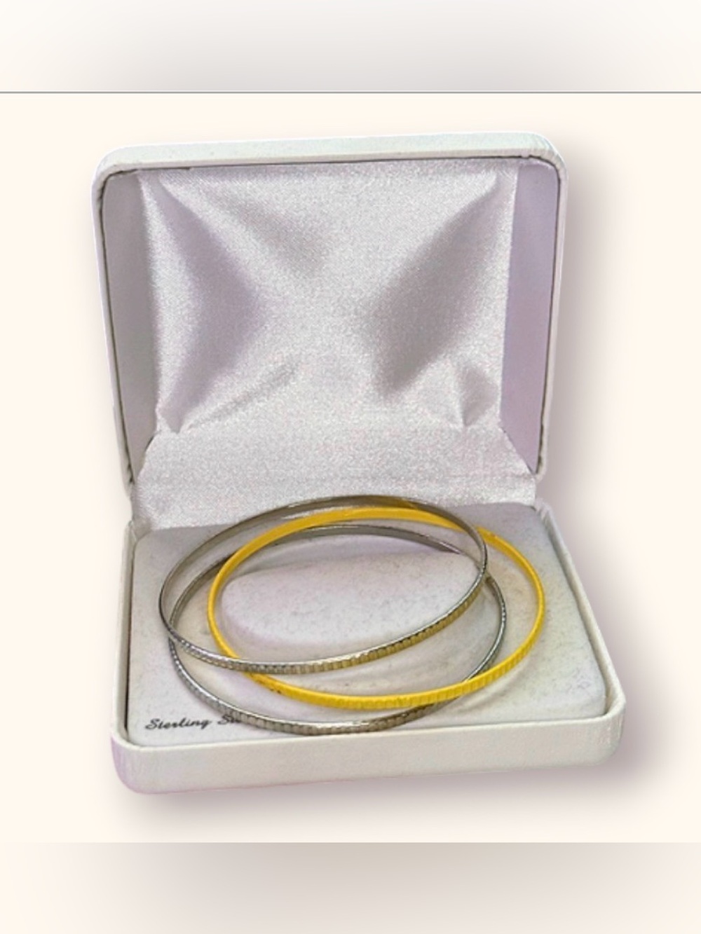 Y2K Silver and Yellow Bangle Bracelet Set